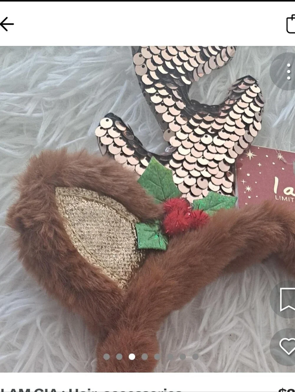 I AM Holiday Christmas Reindeer Antlers Headband Party Sequined Faux Fur